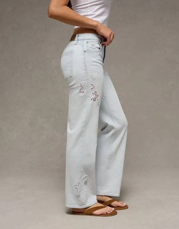 AE High-Waisted Embroidered Floral Stovepipe Jean