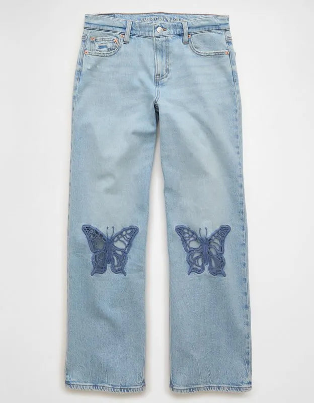 AE High-Waisted Butterfly Appliqué Stovepipe Jean