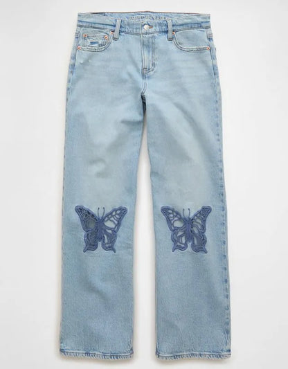AE High-Waisted Butterfly Appliqué Stovepipe Jean