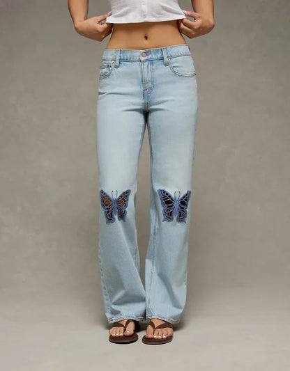 AE High-Waisted Butterfly Appliqué Stovepipe Jean