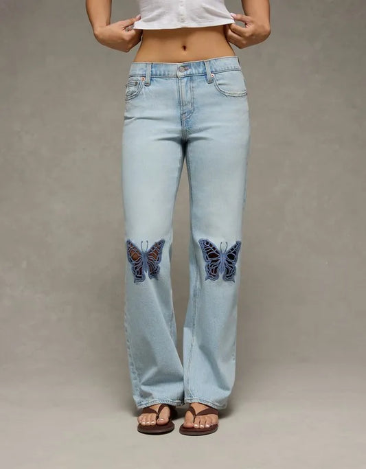 AE High-Waisted Butterfly Appliqué Stovepipe Jean