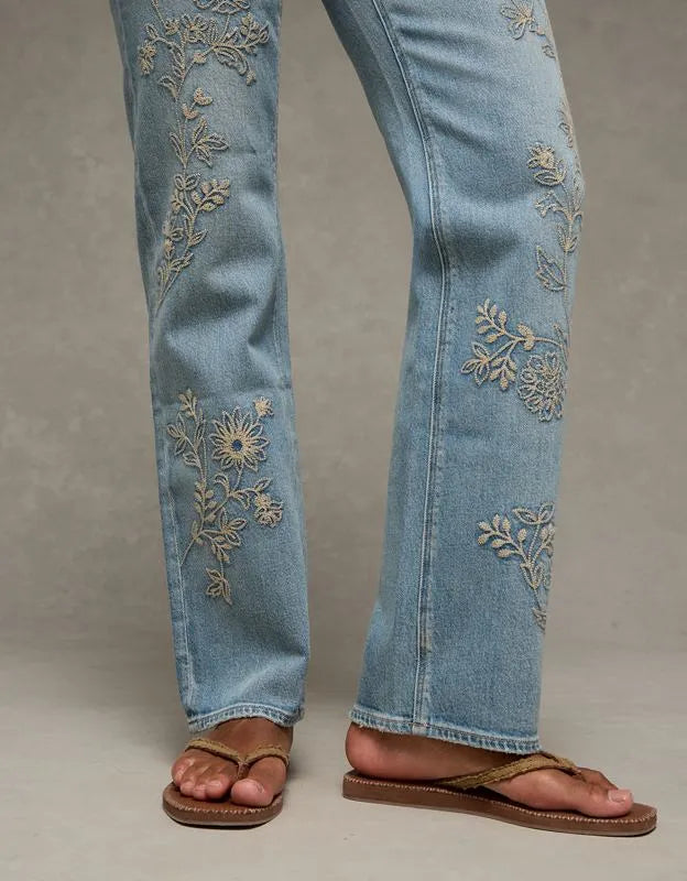 AE Curvy High-Waisted Embroidered Straight Jean