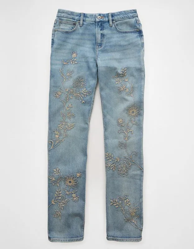 AE Curvy High-Waisted Embroidered Straight Jean