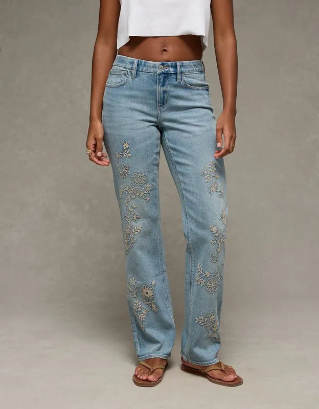 AE Curvy High-Waisted Embroidered Straight Jean