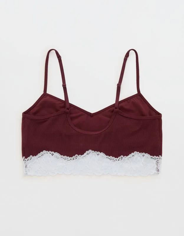 OVERSLEPT by Aerie Real Soft® Ribbed Lace Bra Top
