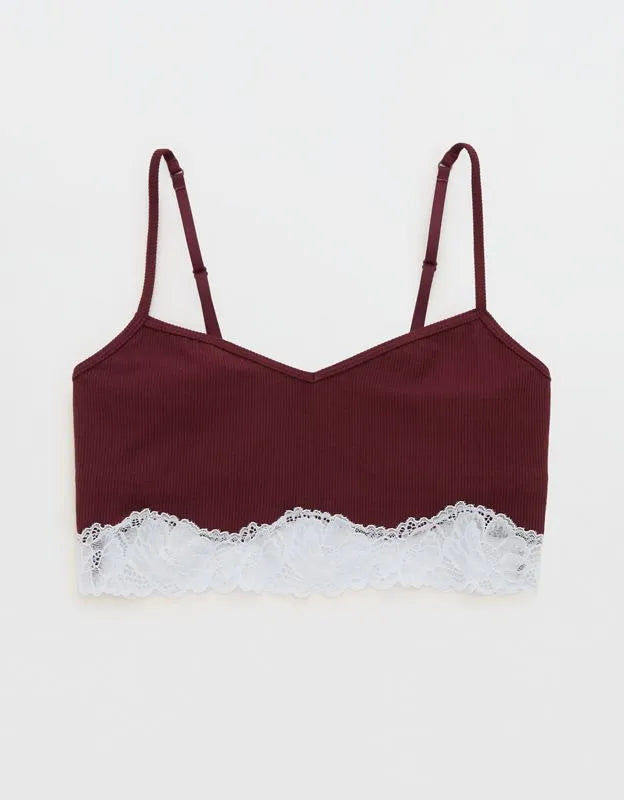 OVERSLEPT by Aerie Real Soft® Ribbed Lace Bra Top
