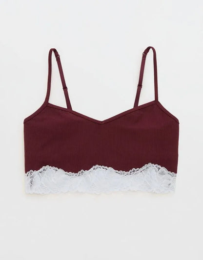 OVERSLEPT by Aerie Real Soft® Ribbed Lace Bra Top