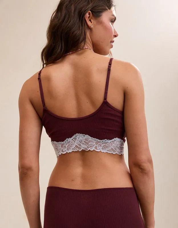 OVERSLEPT by Aerie Real Soft® Ribbed Lace Bra Top
