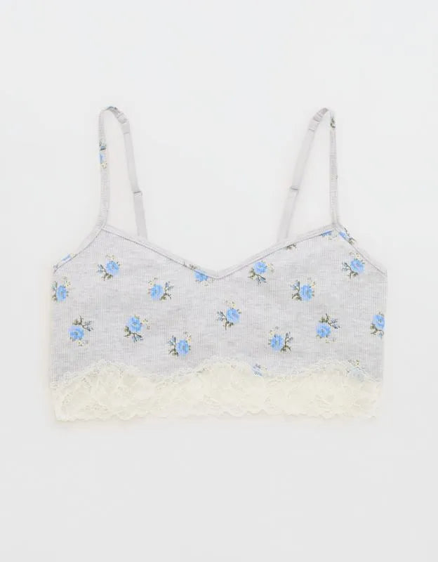 OVERSLEPT by Aerie Real Soft® Ribbed Lace Bra Top