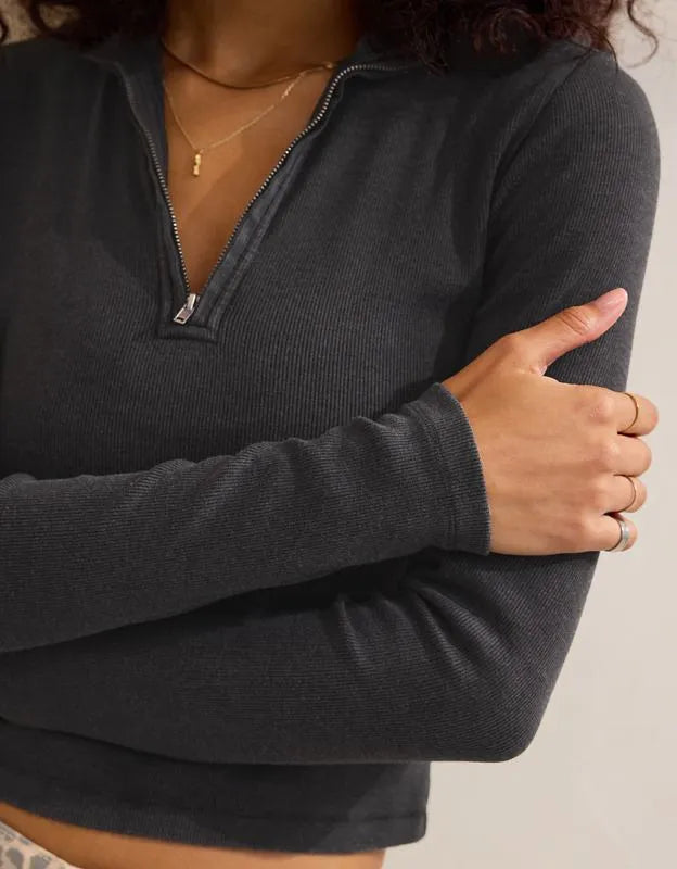 Aerie Long Sleeve Quarter Zip T-Shirt