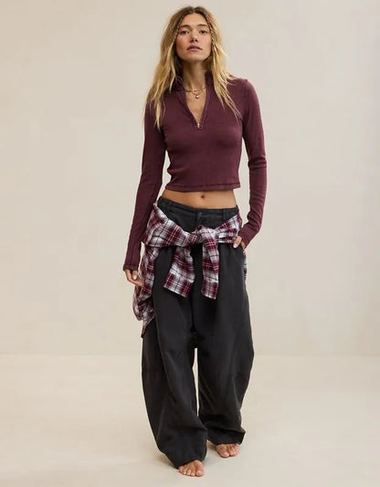 Aerie Long Sleeve Quarter Zip T-Shirt