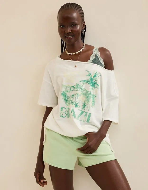 Aerie Off The Shoulder Oversized Boyfriend T-Shirt
