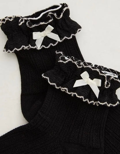Aerie Double Ruffle Bow Quarter Socks