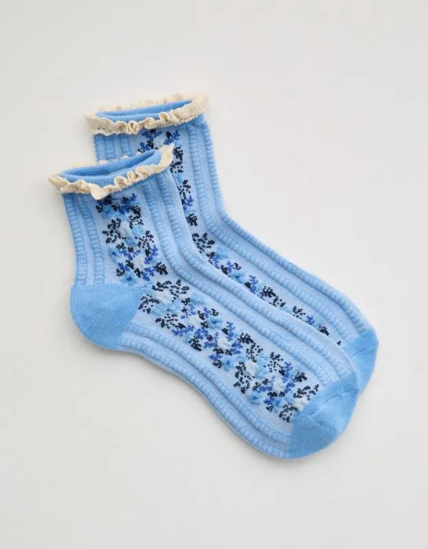 Aerie Ruffle Floral Quarter Socks