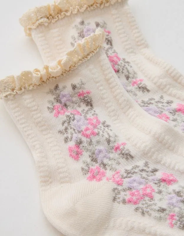 Aerie Ruffle Floral Quarter Socks