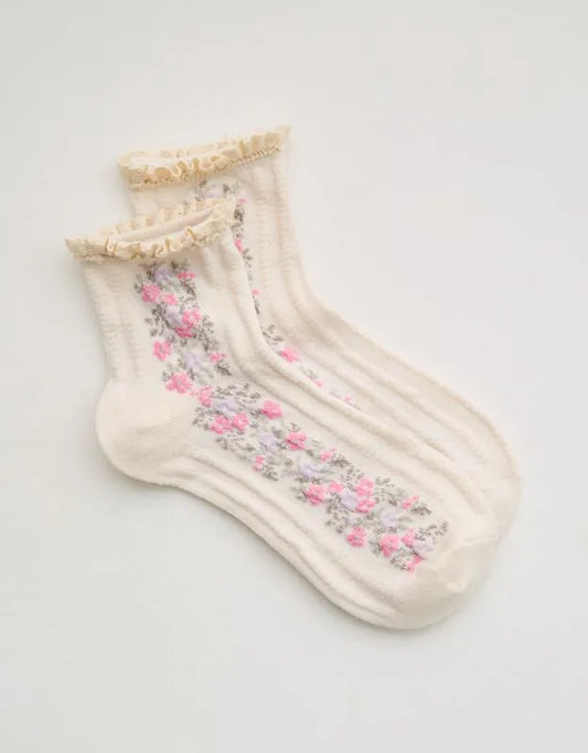 Aerie Ruffle Floral Quarter Socks