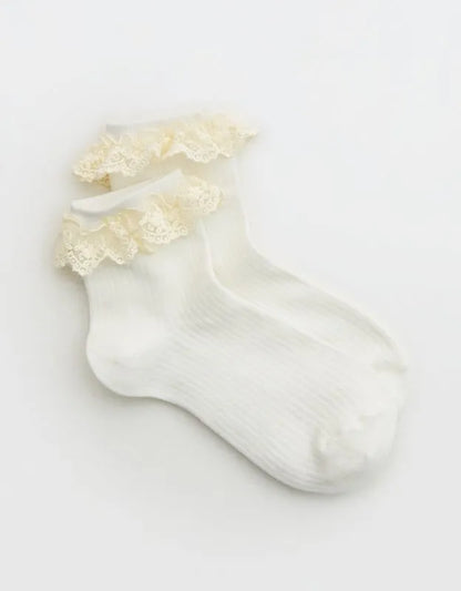 Aerie Delicate Lace Trim Quarter Socks
