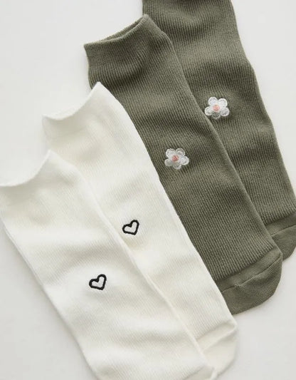 Aerie Icon Embriodered Quarter Socks