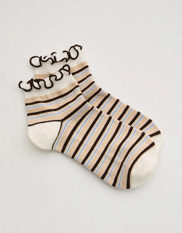 Aerie Scalloped Striped Cotton Quarter Socks