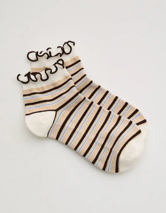 Aerie Scalloped Striped Cotton Quarter Socks