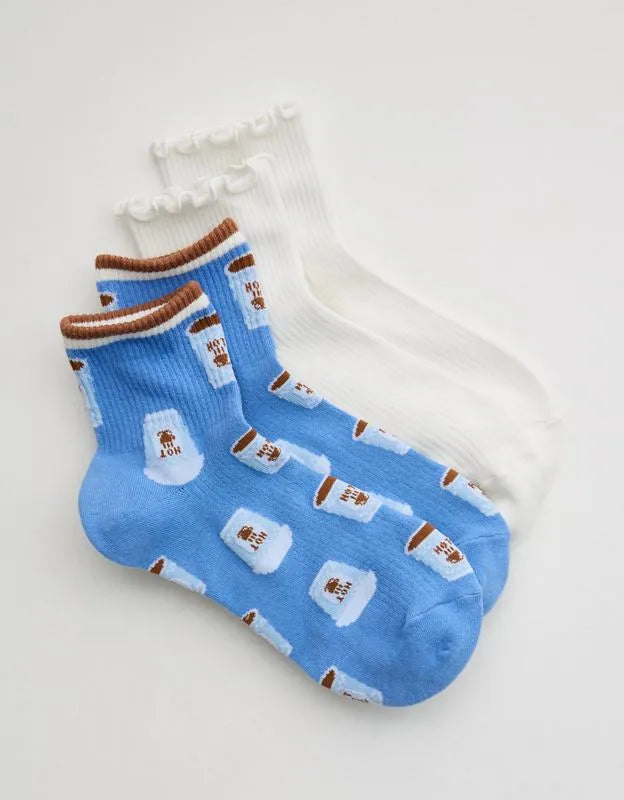 Aerie Ribbed Cotton Quarter Sock 2-Pack