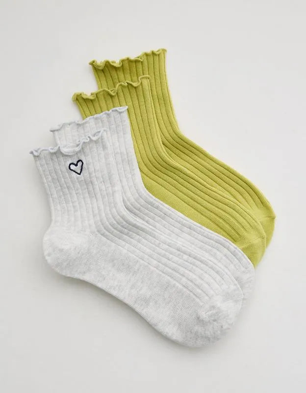 Aerie Lettuce Edge Quarter Sock 2-Pack