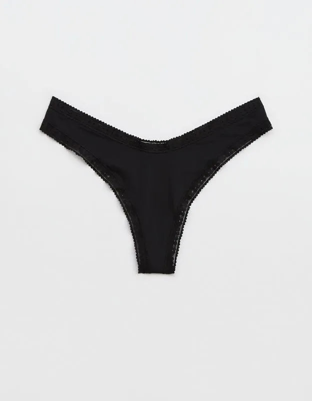 SMOOTHEZ Microfiber Lace High Cut Thong Underwear