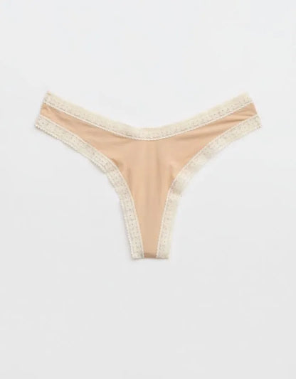 SMOOTHEZ Microfiber Lace High Cut Thong Underwear
