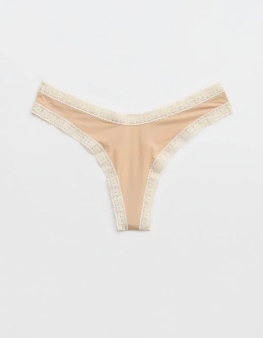 SMOOTHEZ Microfiber Lace High Cut Thong Underwear