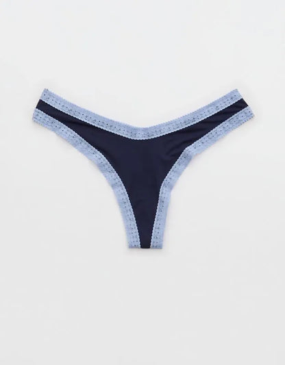 SMOOTHEZ Microfiber Lace High Cut Thong Underwear