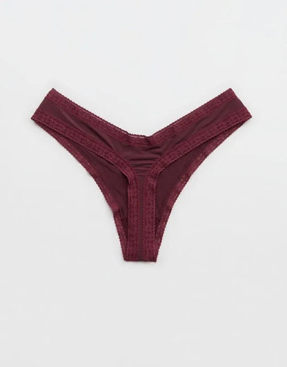 SMOOTHEZ Microfiber Lace High Cut Thong Underwear