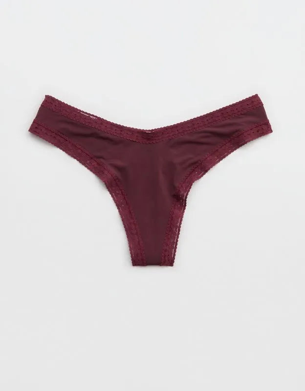 SMOOTHEZ Microfiber Lace High Cut Thong Underwear