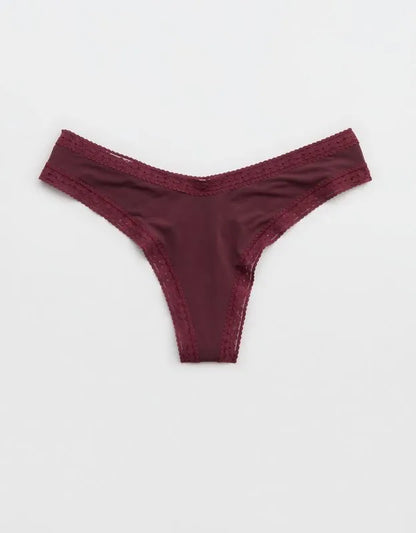 SMOOTHEZ Microfiber Lace High Cut Thong Underwear