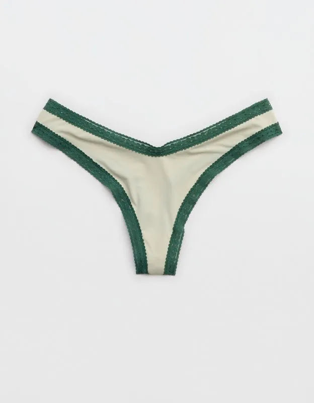 SMOOTHEZ Microfiber Lace High Cut Thong Underwear