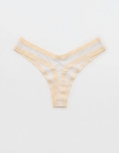 SMOOTHEZ Microfiber Lace High Cut Thong Underwear