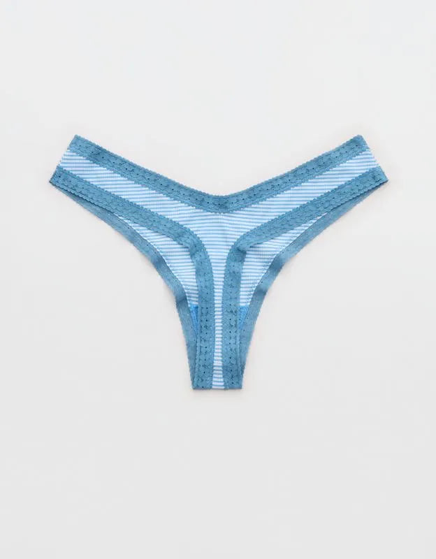 SMOOTHEZ Microfiber Lace High Cut Thong Underwear