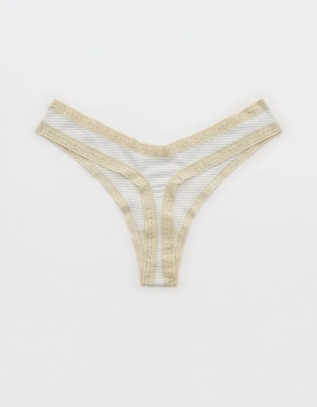 SMOOTHEZ Microfiber Lace High Cut Thong Underwear