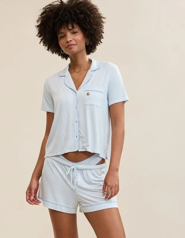 OVERSLEPT by Aerie Real Soft® Piping PJ Short