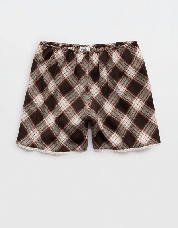 OVERSLEPT by Aerie Liquid Satin Lace Trim Short