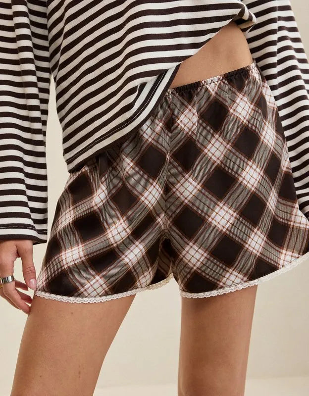 OVERSLEPT by Aerie Liquid Satin Lace Trim Short