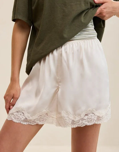 OVERSLEPT by Aerie Liquid Satin Lace Trim Short