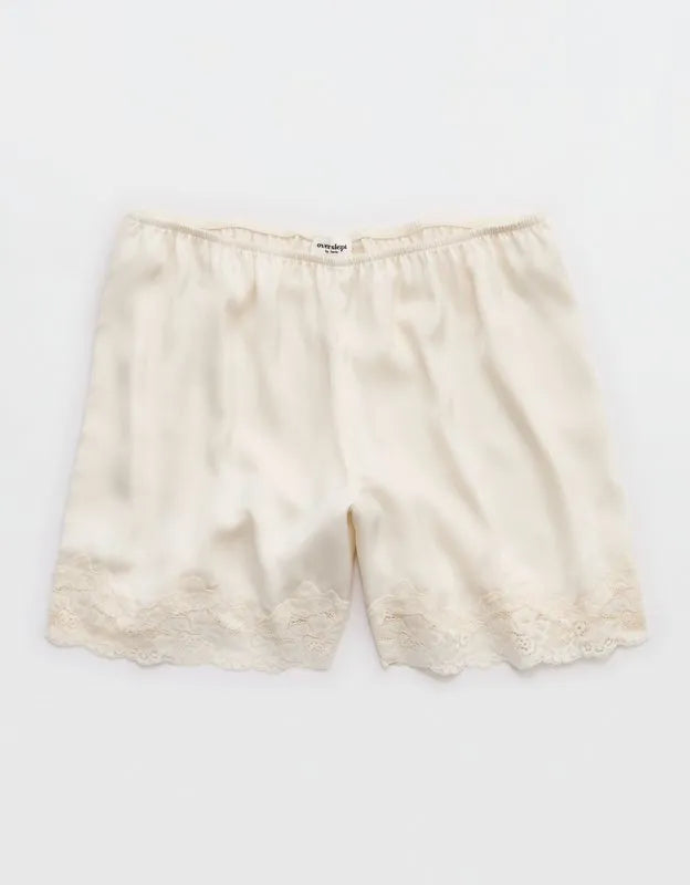 OVERSLEPT by Aerie Liquid Satin Lace Trim Short