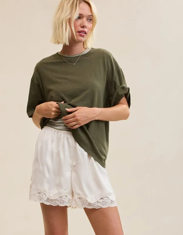 OVERSLEPT by Aerie Liquid Satin Lace Trim Short