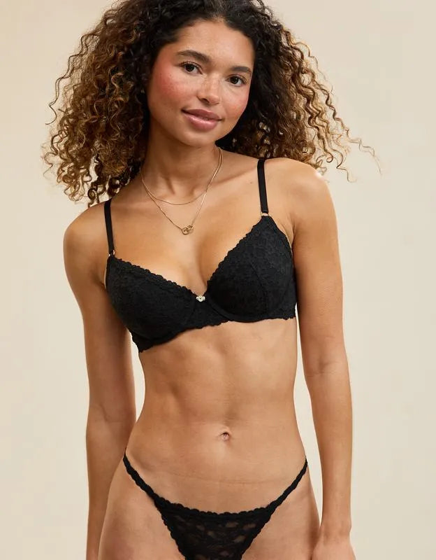 Show Off Vintage Lace Plunge Push Up Bra