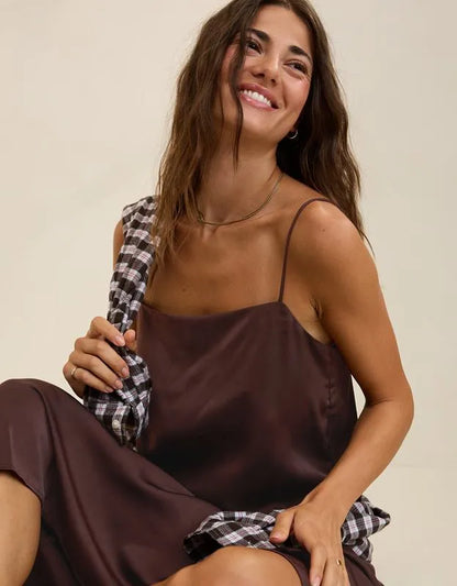 OVERSLEPT by Aerie Liquid Satin Maxi Slip Dress
