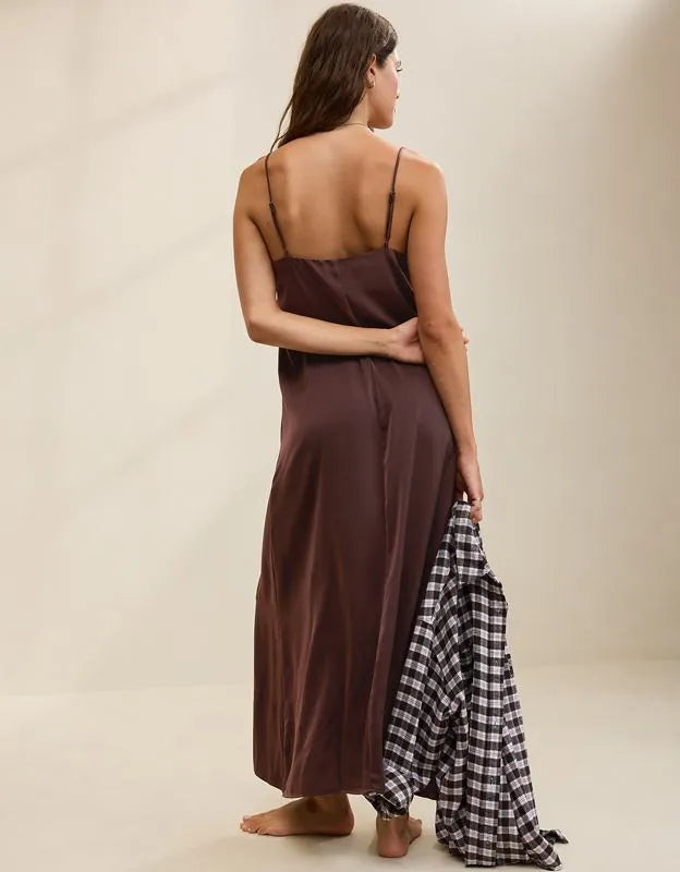 OVERSLEPT by Aerie Liquid Satin Maxi Slip Dress