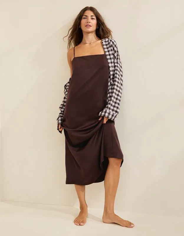 OVERSLEPT by Aerie Liquid Satin Maxi Slip Dress