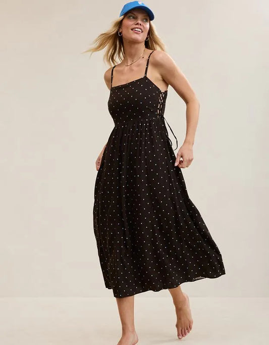 Aerie Happy & Drapey Lace Up Dress