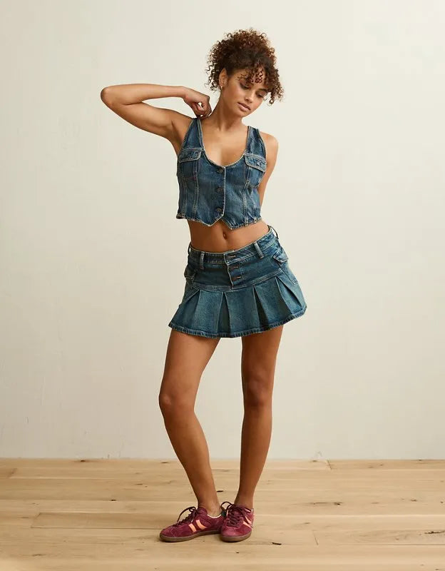 AE Super Low-Rise Pleated Micro Mini Skirt