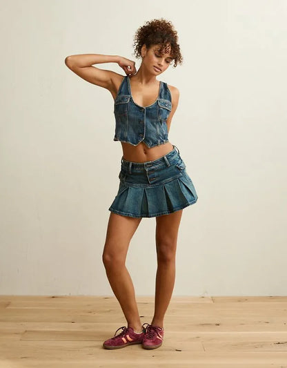AE Super Low-Rise Pleated Micro Mini Skirt